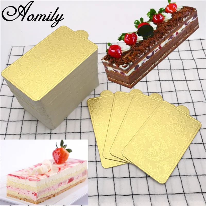 

Aomily 100pcs/Set Gold Printing Rectangle Mousse Cake BoardsPaper Cupcake Dessert Displays Tray Wedding Birthday Cake Pastry Mat
