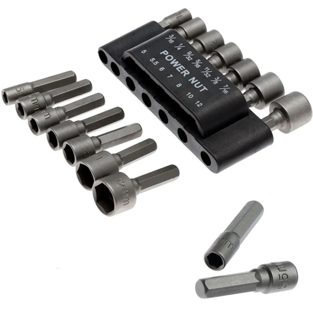 

14pcs Metric Socket Power Nut Driver Drill Bit Wrench Screw 1/4Inch Hex Shank Quick-Change Screwdriver Strong Inner Hex Sleeve