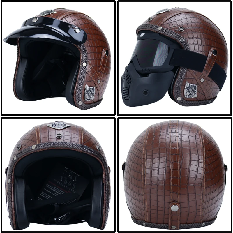 Moto rcycle шлем casco moto PU с открытым лицом 3/4 Ретро шлем хищника для мужчин и женщин capaceteDOT Сертифицированный чоппер шлем