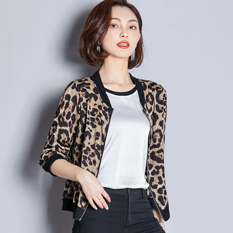 

Fashion Women Korean Type Slim Printed Leopard Short Style Leisure Small Coats Jackets