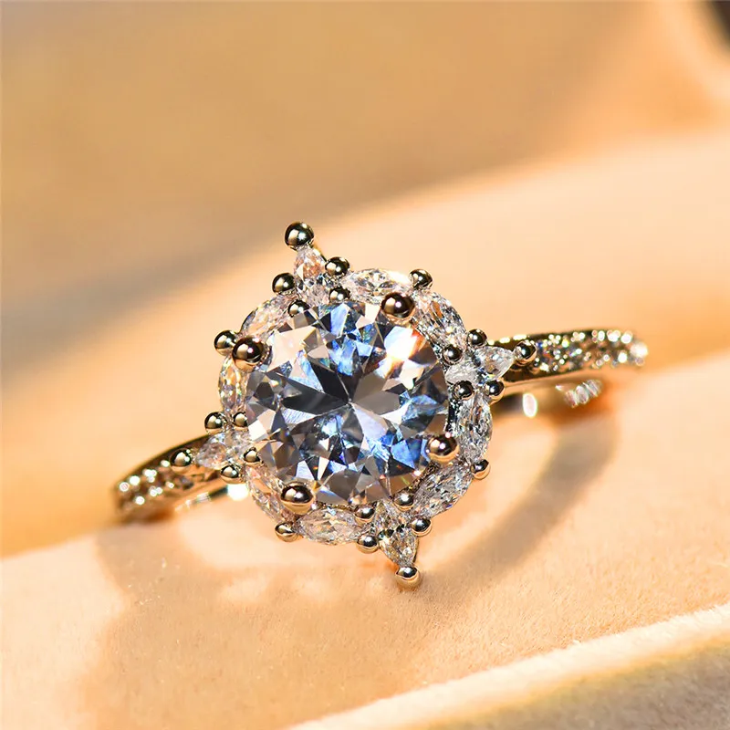 Роскошный женский Пасьянс палец кольцо Кристалл женский серебряный обручальное кольцо винтажные Свадебные Кольца для женщин