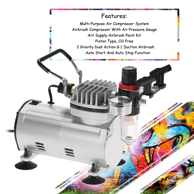  Multi-Purpose Airbrush Air Compressor Kit Dual Action