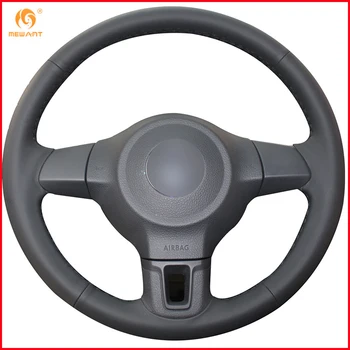 

MEWANT Black Genuine Leather Car Steering Wheel Cover for Volkswagen Golf 6 Mk6 VW Polo MK5 2010-2013 Interior Accessories Parts