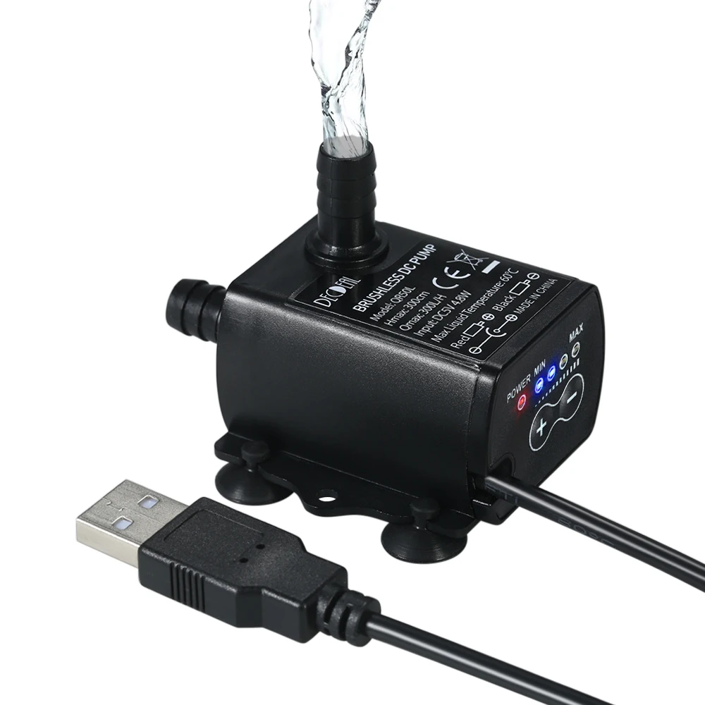 Ультра-тихий USB DC5V 4,8 W 300L/H лифт 300 см Бесщеточный Водяной насос Водонепроницаемый подводный фонтан с функцией регулировки потока