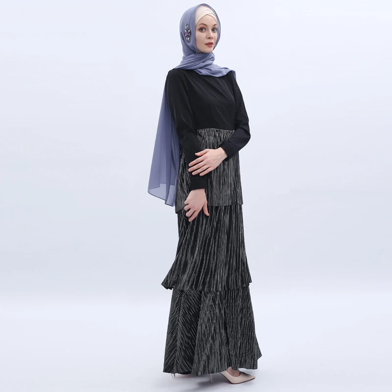 Stitched Pleated Cake Vestidos Abaya Dubai Arabic Maxi Muslim Dress Women Caftan Moroccan Kaftan Elbise Hijab Turkish Dresses