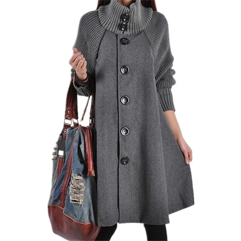 

2019 Women's Woolen Coat Winter Long Collar Collar Large Size Loose Cape Jacket Ladies Fashion Cashmere Windbreaker Jacket A621