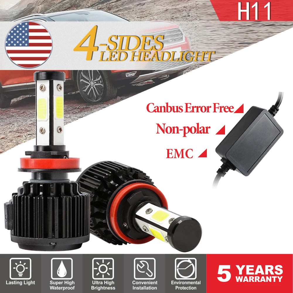 

DIC X6 H11 4 Sides LED Light COB Chips Led Car Headlight Bulbs 6500K 120W 32000LM with Canbus Bulb Headlamp Car Styling Lamp 12v