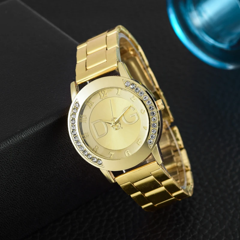 Модные часы Для женщин Элитный бренд золотые кварцевые наручные часы мужской женский классический полный стали часы подарок reloj mujer