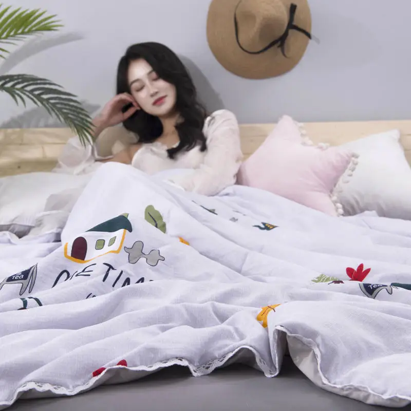 Leaf Pattern Soft Skin-friendly Summer Duvet Washed Cotton Thin Quilt Children Adults Duvet Pillowcase Wholesale(200x230cm