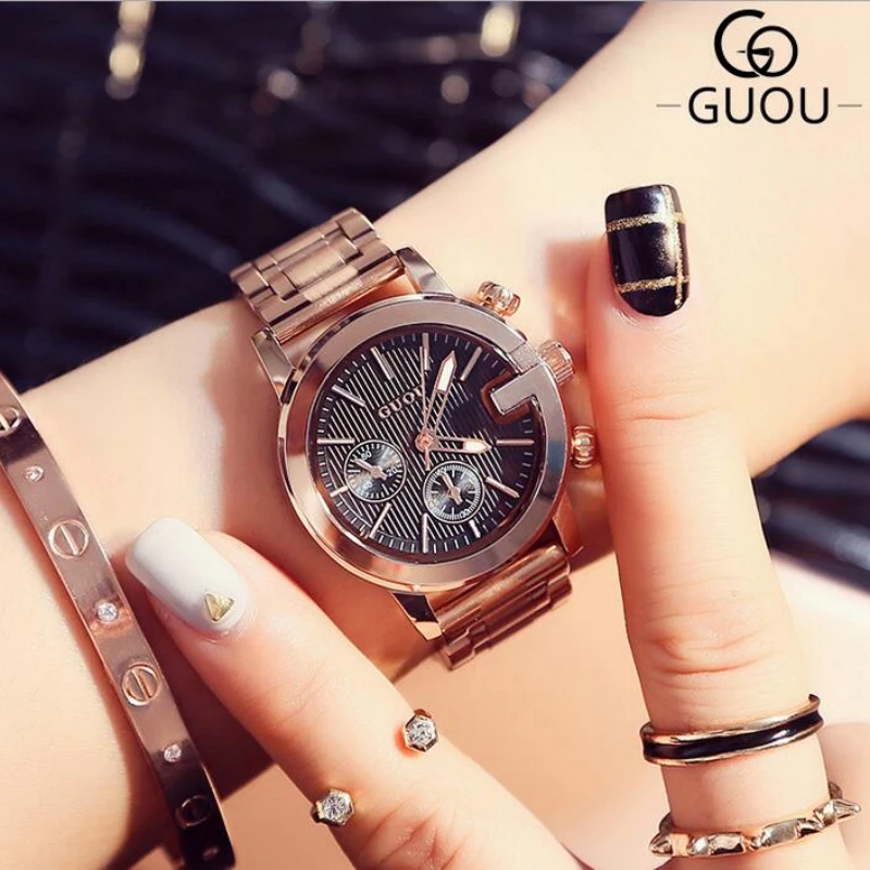 

Top Brand GUOU Rose Gold Wrist Watch Women Watches Fashion Women's Watches Ladies Watch Clock saat reloj mujer relogio feminino