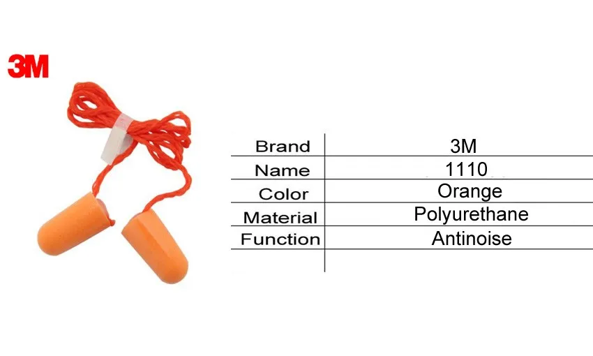 3 м 1110 анти-шум 10 шт./лот звуконепроницаемые затычки для сна и плавания с оранжевая веревка Пуля Стиль NRR: 29db C102105