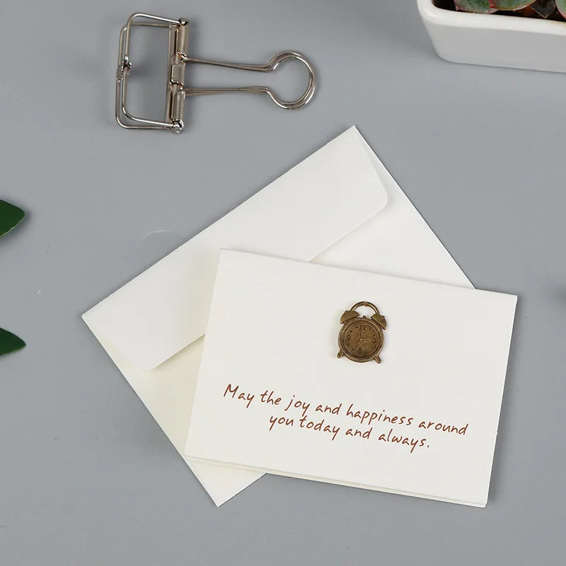 

Retro Bi-fold Greeting Card Creative Metal Icon Gift Cars with Envelope Message Thank You Small Card 1pcs/lot AQ102