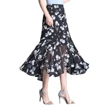 Шифоновая юбка Длинная женская летняя новая Корейская юбка большого размера с высокой талией и эластичным цветочным рисунком faldas mujer moda f911