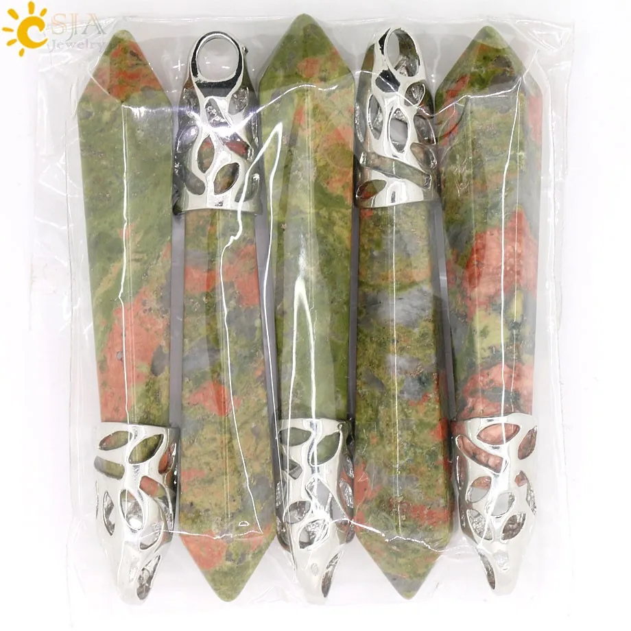 Natural Stone Hexagonal Prism Jewelry Necklace Pendants