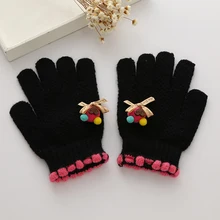 Милые детские перчатки для девочек, вязаные, с узором, для мальчиков, теплые, имитация кашемира, перчатки, высокое качество, зимние, пальчиковые варежки, От 7 до 11 лет