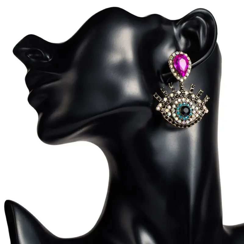 

Shiny Large Glass Crystals Eyes Drop Earrings Women Bridal Statement Jewelry T4MD