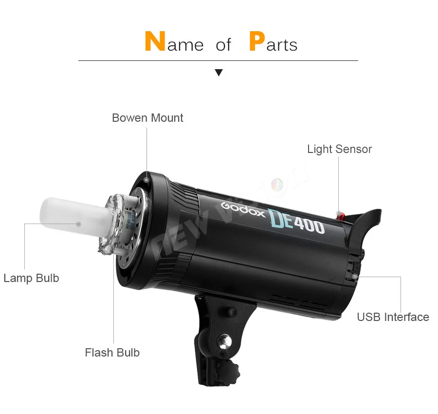 Godox DE400 студийный светильник вспышки 400 Вт GN65 компактный стробоскопический светильник ing фотография лампа голова 400Ws
