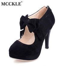 MCCKLE Damenmode High Heel Bowtie Schuhe Zip Flock Plattform Casual Partei Reizvolle Schwarze Damen Frau Komfortable Femal Schuhe