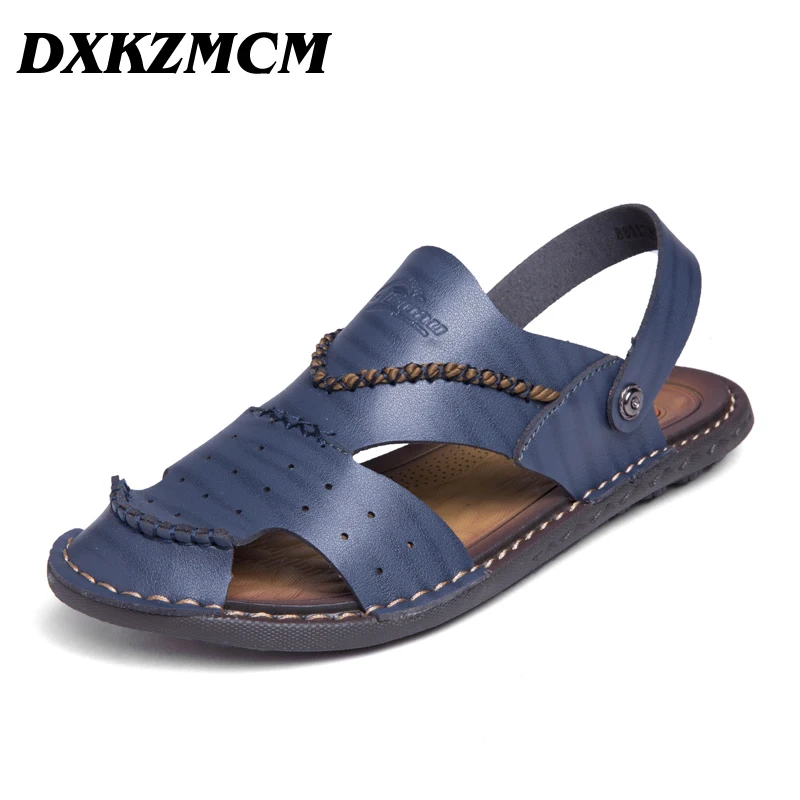 DXKZMCM мужские кожаные вьетнамки из натуральной кожи; дышащие тапочки; Мужская Повседневная пляжная обувь; модные летние сандалии