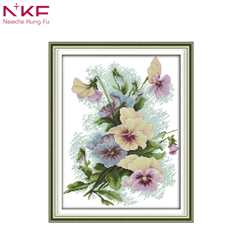 

NKF Pansy flowers home decor painting counted print on canvas DMC 11 14CT chinese Cross Stitch diy kit embroidery needlework Set