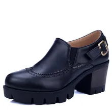 Black brown PU soft leather New Women’s High Heels Women Pumps Sexy Bride Party chunky high Heel round toe Shoes Plus Size 34-43