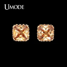 UMODE модные серьги Модные ювелирные изделия золотого цвета кристалл серьги гвоздики для женщин Bijoux с Принцесса Cut AAA+ CZ Brincos AUE0094