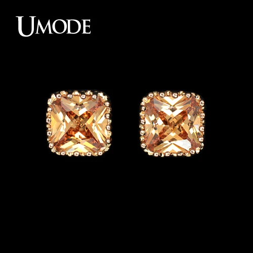UMODE Brand Earrings Fashion Jewelry Gold Color Crystal Stud Earrings For Women Bijoux With Princess Cut AAA+ CZ Brincos AUE0094