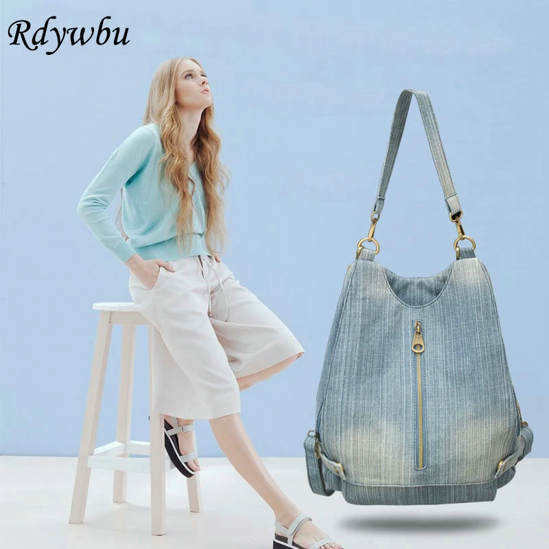 Women Vintage Washed Denim Backpack Girl Multifunctional Travel Shoulder Bag Big B187 Women Vintage Washed Denim Backpack Girl Multifunctional Travel Shoulder Bag Big B187