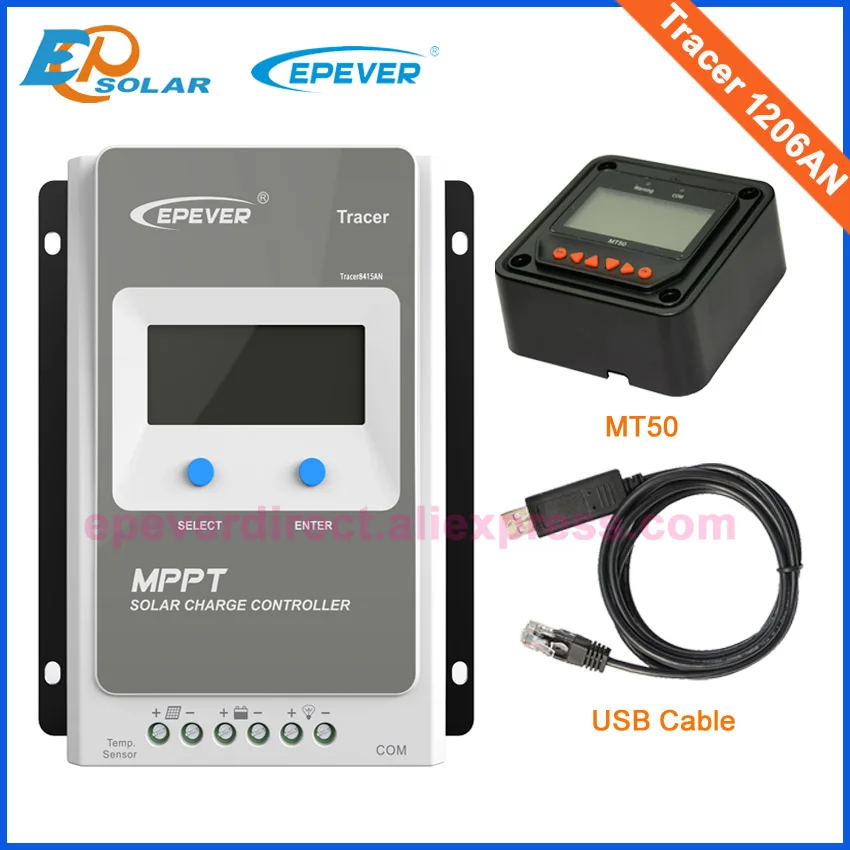 

Tracer1206AN EPEVER MPPT Solar tracking regulator 10A 10amps EPsolar MT50 remote Meter USB cable and temp sensor