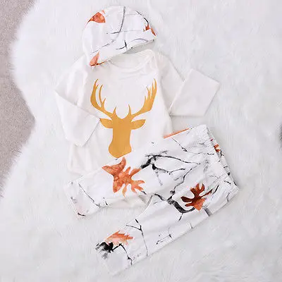 Fashion Newborn Infant Baby Boy Girl Clothes Deer Romper Pant Legging Hat Cute Kids Outfit Set NEW Fashion Newborn Infant Baby Boy Girl Clothes Deer Romper Pant Legging Hat Cute Kids Outfit Set NEW