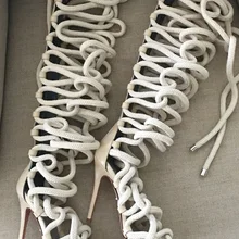 Женские брендовые пикантные сандалии до колена, сапоги с вырезами на шнурках, сапоги-гладиаторы, сапоги с открытым носком, сандалии на ультравысоком каблуке