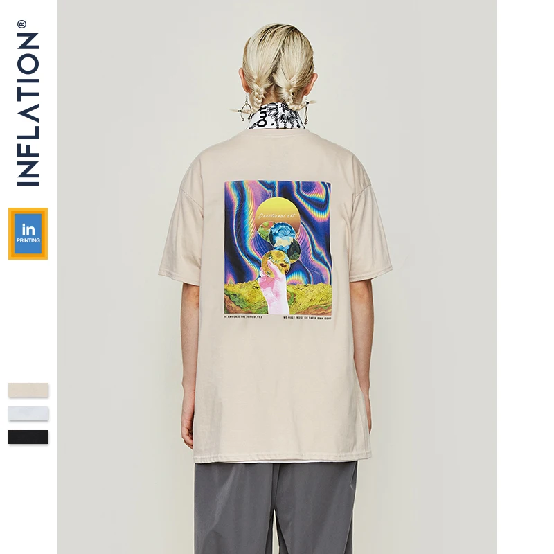 

INFLATION Men Brand Clothing Painting Printed T shirt Male 100% Cotton Streetwear Men O-neck Casual Top Tees 91282S