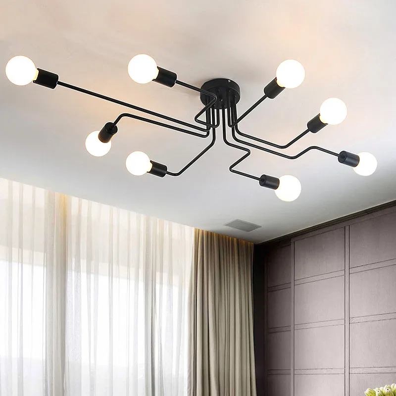

6/8 Heads Multiple Rod Wrought Iron Pendant Lights Retro Industrial Loft Nordic Dome Lamp for Home Decor Dinning Cafe Bar