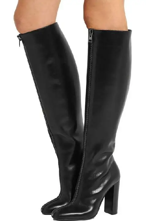 Brief Style Round Toe Zipper Front Women Knee High Boots Chunky Heel ...