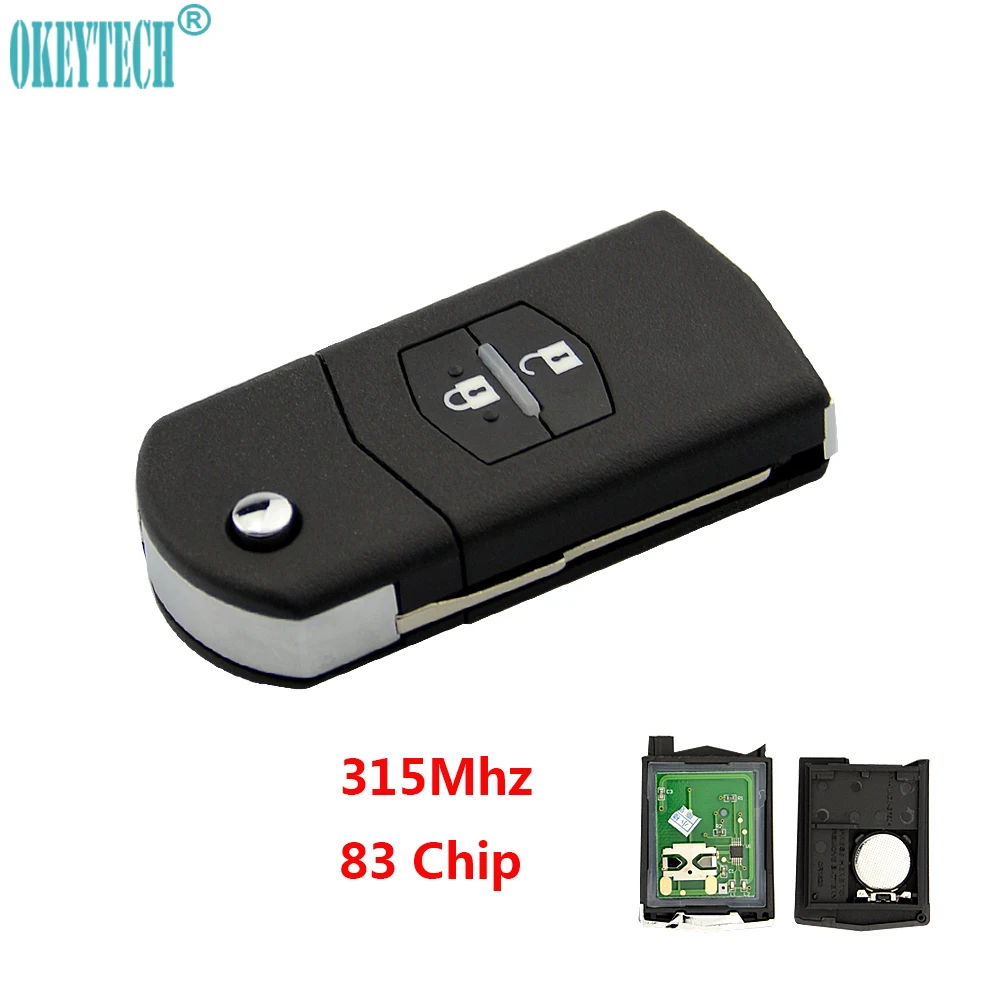 OkeyTech Good Quality 2 Buttons Folding Remote Key Fob Flip Smart Auto Key 315MHZ With 63 Chip Uncut Blade for Mazda 3 6