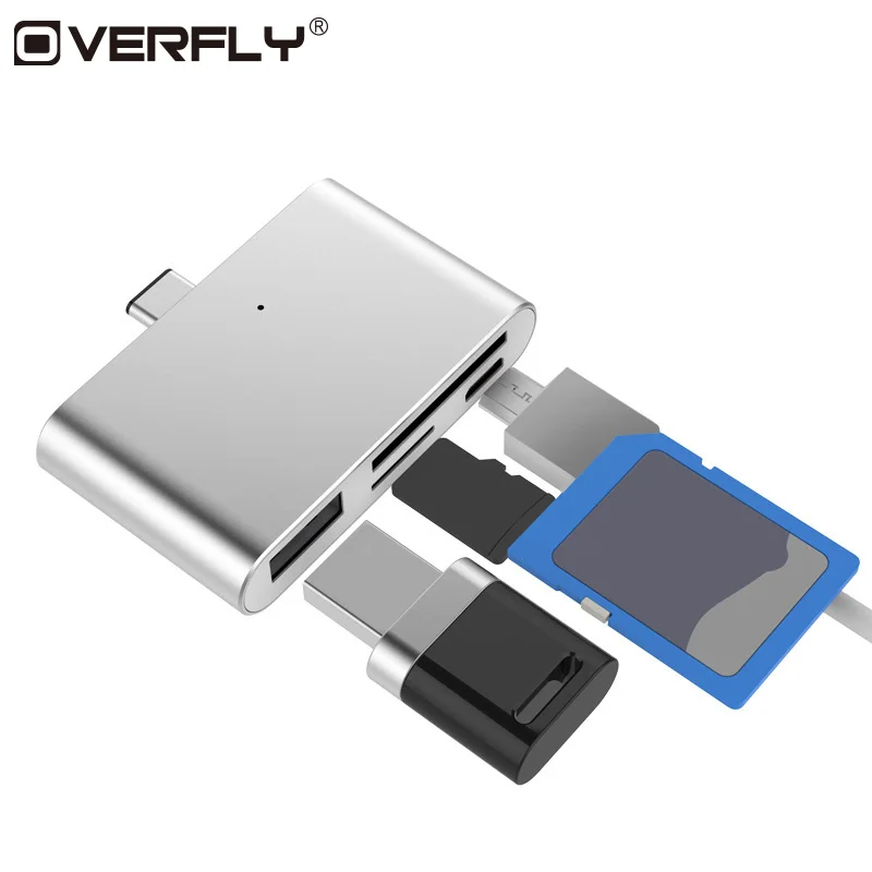 Overfly 4 в 1 USB C концентратор с 2 слотами типа TF SD карта Usb 3 0 OTG кардридер для MacBook Pro type