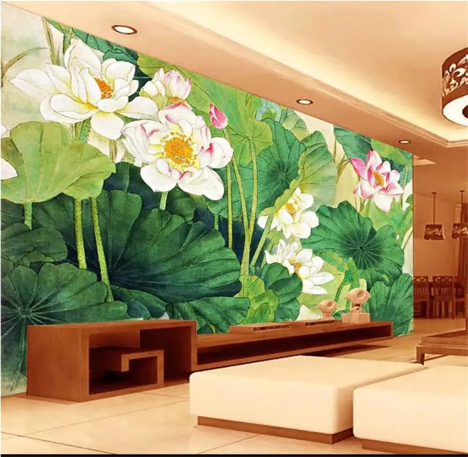 

custom 3d photo wallpaper living room mural sofa TV background Chinese painting lotus 3d photo painting wallpaper for walls 3d