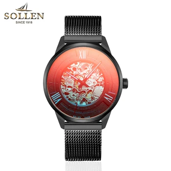 

SOLLEN Men's Automatic Watch Waterproof Polarized Mirror Skeleton Mechanical Watch Men Hollow Sport Wrist Watches Men Luminous