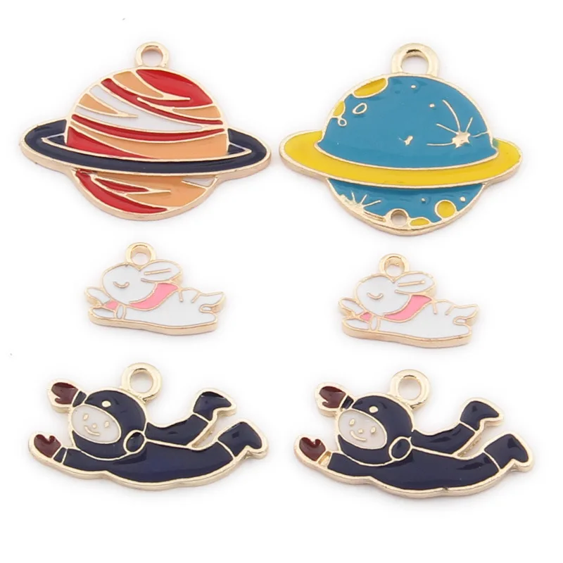 

10pcs Korean small enamel star Saturn Mercury Hare astronaut charms for bracelet pendant jewelry accessories wholesale alloy