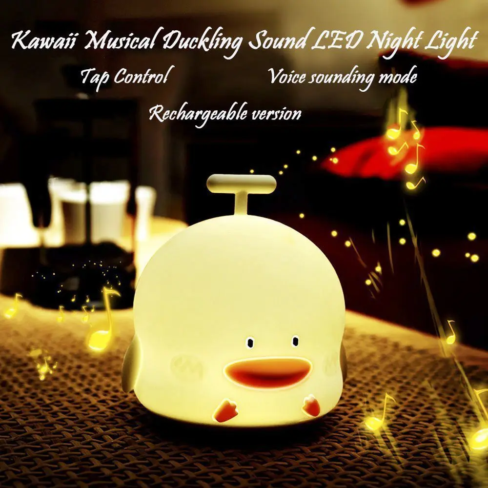 

3-Modes Tap Control Silicone LED Duck Night Lamp, USB Rechargeable Kids Nursery Night Light with Musical Duckling Sound Mode,