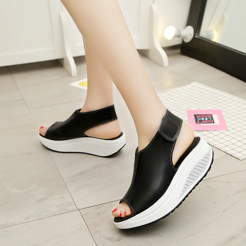

Fashion Women Summer Female Sandals Vintage Wedges Platform Shoes Peep Toe Sandal High Heels Fish Toe Shoes