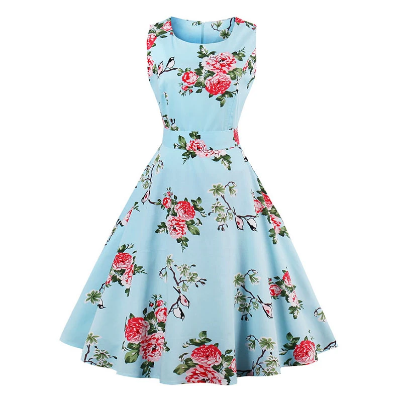 Kostlish 9 Style Print Summer Dress Women 2017 Sleeveless Swing 1950s Hepburn Vintage Tunic Dress Elegant Party Dresses Sundress (15)