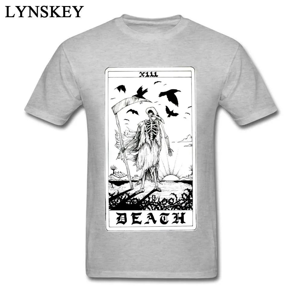 Men Designer Summer Tops Shirts Death Tarot Card Round Neck Summer 100% Cotton T-Shirt Group Short Sleeve Clothing Shirt Death Tarot Card grey