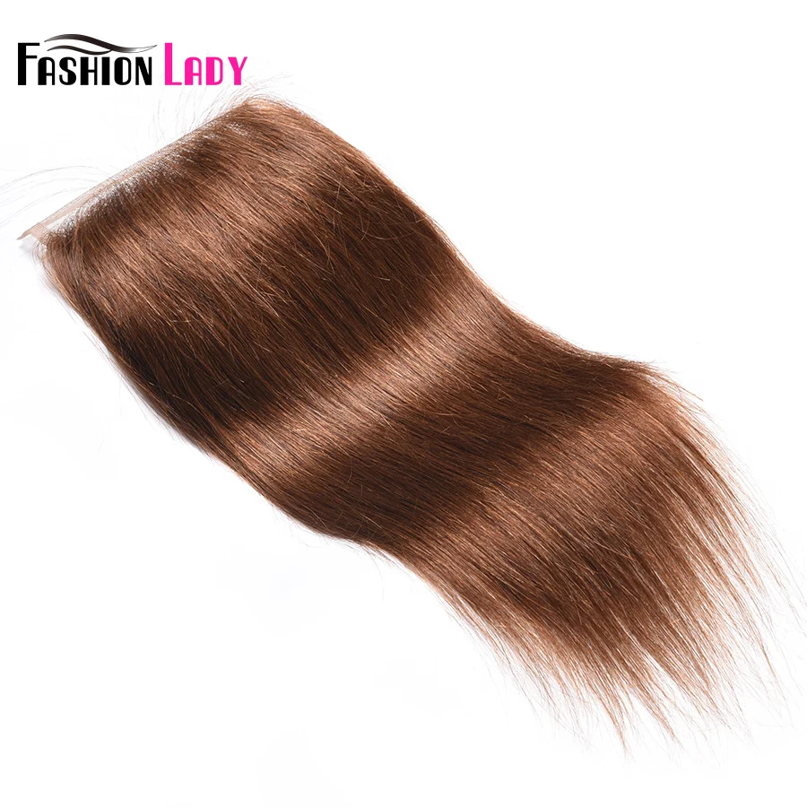 Модные женские предварительно Цветной перуанский прямо закрытие волос Размер 4*4 дюймов #4 человеческих волос коричневый кружево