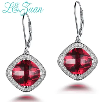 

L&zuan 9.34ct Red Stone Checkerboard Cut Drop Earrings 925 Sterling Silver Luxury Earring Fine Jewelry For Women Christmas Gift