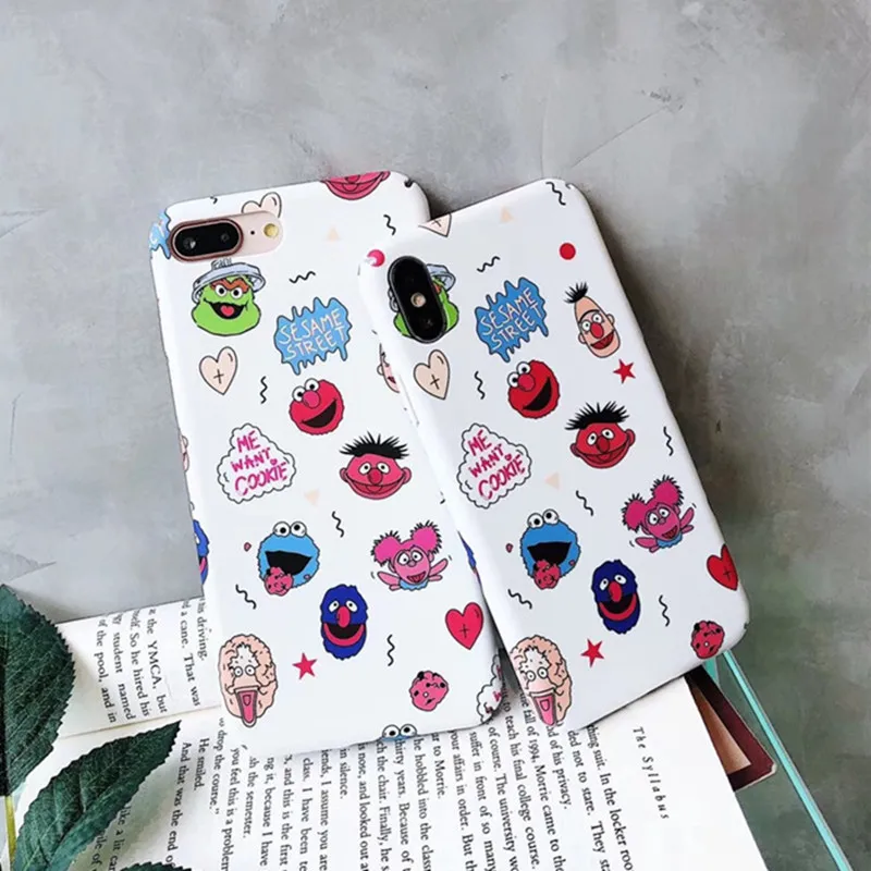 

Cartoon Graffiti Sesame Street Phone Case For iPhone cover X XS XR Kawaii matte hard case For coque iphone 6 6s 7 8 Plus Fundas