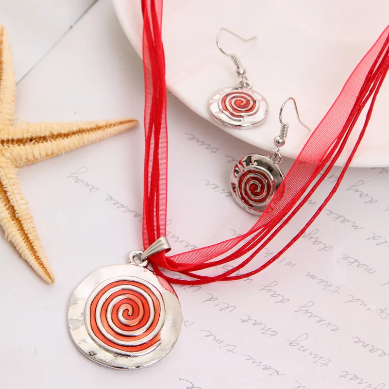 

Special Multi Layers Rope Necklace For Lady Pretty Red Design Zinc Alloy Pendant Accessory Fashion Jewelry Set