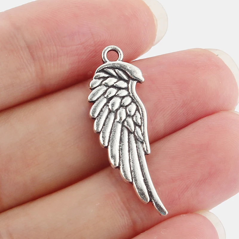 20PCS Antique Silver Feather Angel Wing Charms Pendants For DIY Jewelry Makingin Charms from