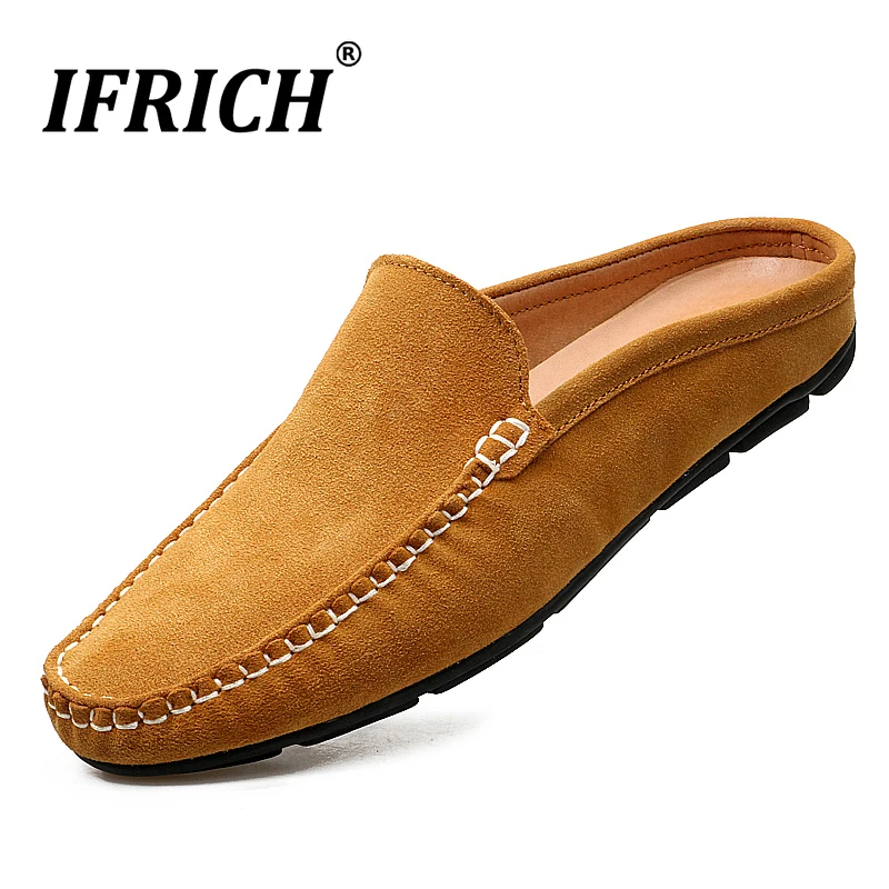 

Ifrich New Half slippers For Men Handmade Casual Male Sneakers Half Drag Slip On Men Shoes Anti-Slippery Men Flats Casual Shoes