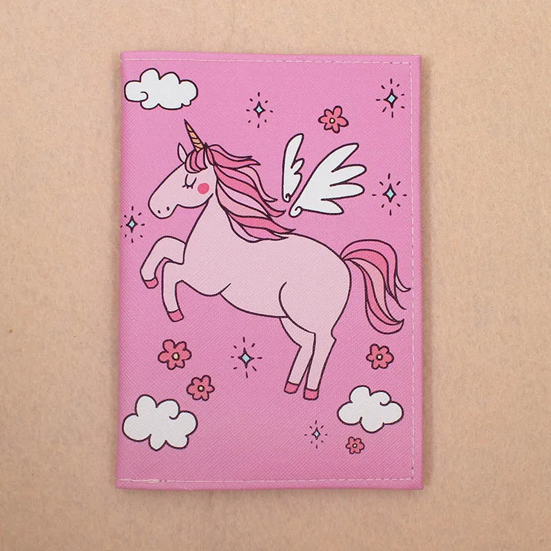 

Cute Pink Flying Unicorn Cartoon Passport Cover Men Women PU Leather Travel Passport Holder Case Card ID Holders 14.5cm*10cm